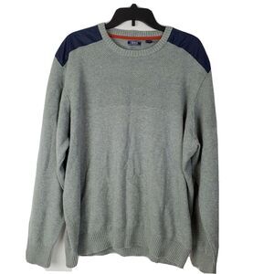 IZOD Men's XXL Crew Neck Sweater‎ Gray with Navy Shoulder Patch